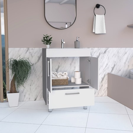 Tuhome Velloc Single Bathroom Vanity, Double Door Cabinet, One Drawer, White MLB6755